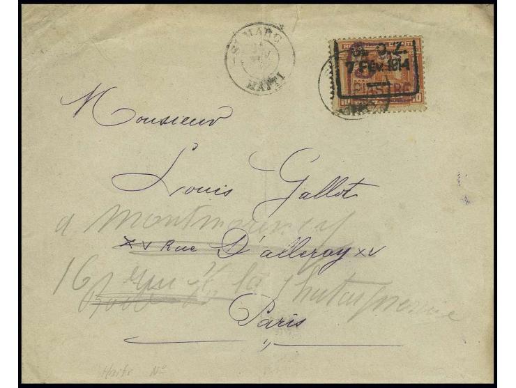1919, surcharge 5 Cts. PIASTRE on 10 c., tied by cds. of St. Marc to cover 1920, via Port au Prince to Paris and here redirec