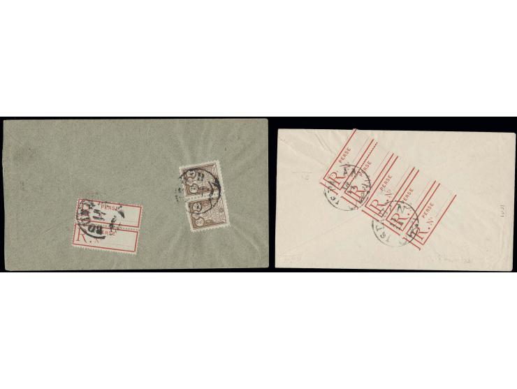 1909, register label in horizontal pair with 1891, 2 ch. brown in horizontal pair (one value corner fault), tied to reverse o