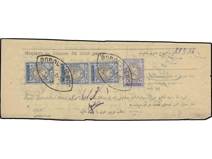 1909, 1 kr. and 4 kr. (3) tied by shield cancel "BOROUDJERD 7-710" to Barnameh