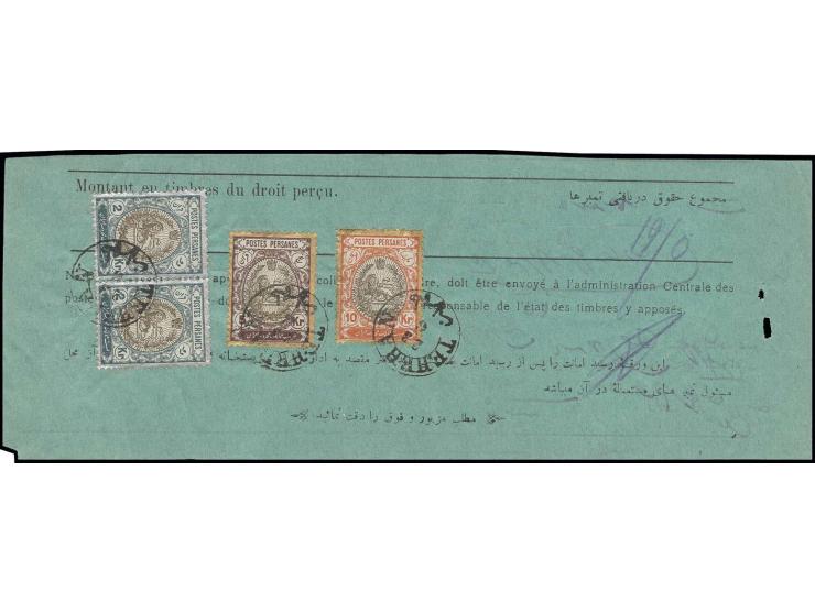10 kr., 5 kr. and pair 2 kr. tied by Teheran cds. to Barnameh