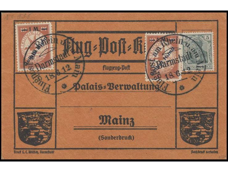 "Gelber Hund" 1 M., 2 Stück mit Stempel "DARMSTADT 18.6.12" auf Karte, Kabinett