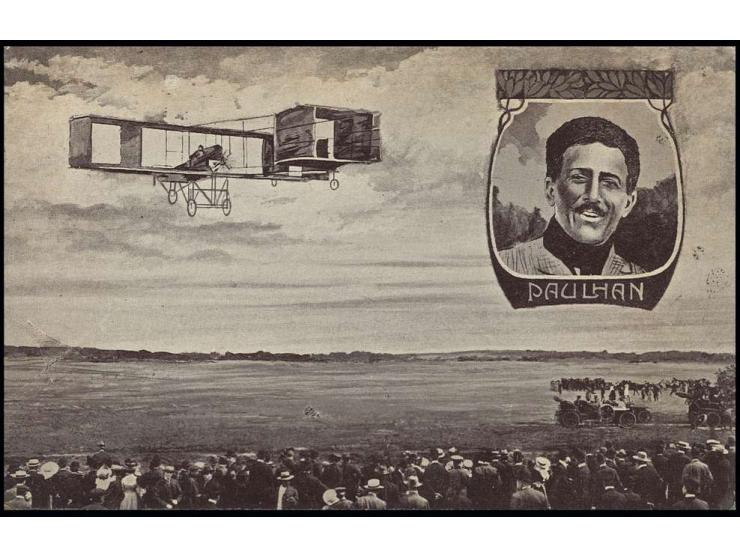 1909, internationale Flugwoche Köln, offizielle Festpostkarte "PAULHAN", aufgeliefert "CÖLN 4.10.09" nach Straßburg, Kabinett