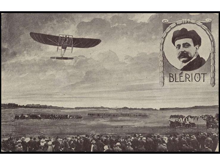dito, Festkarte "BLERIOT" mit aufgeklebter Germania 5 Pfg., jedoch ungebraucht; auf Albumseite mit Abbildungen der Bildseite 