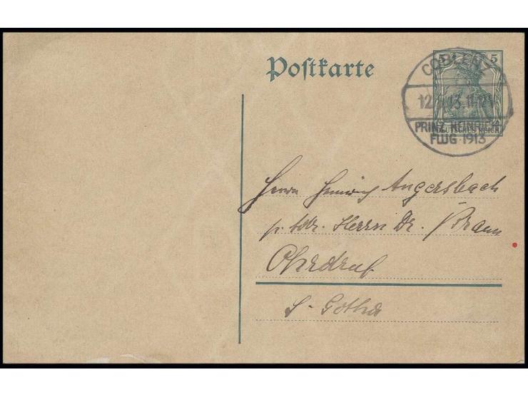 1913, Prinz-Heinrich-Flug, Ganzsachenkarte 5 Pfg. mit Stempel "COBLENZ 12.5.13" (frühest mögliches Datum) mit Augenzeugenberi