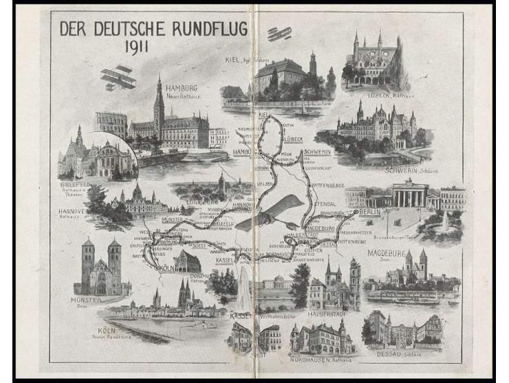 1911, deutscher Rundflug, seltene Klappkarte mit Bildern und Daten angeflogener Orte, aufgegeben "MAGDEBURG 13.6.11", dem 2. 