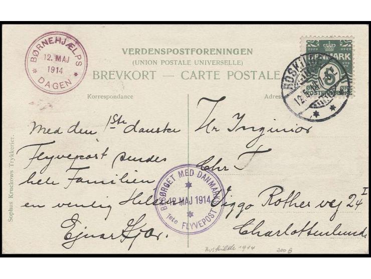  DÄNEMARK: 1914, Flugpost Boernehjaelpsdagen, Sonderkarte mit Flugstempel in Type 2, Pracht