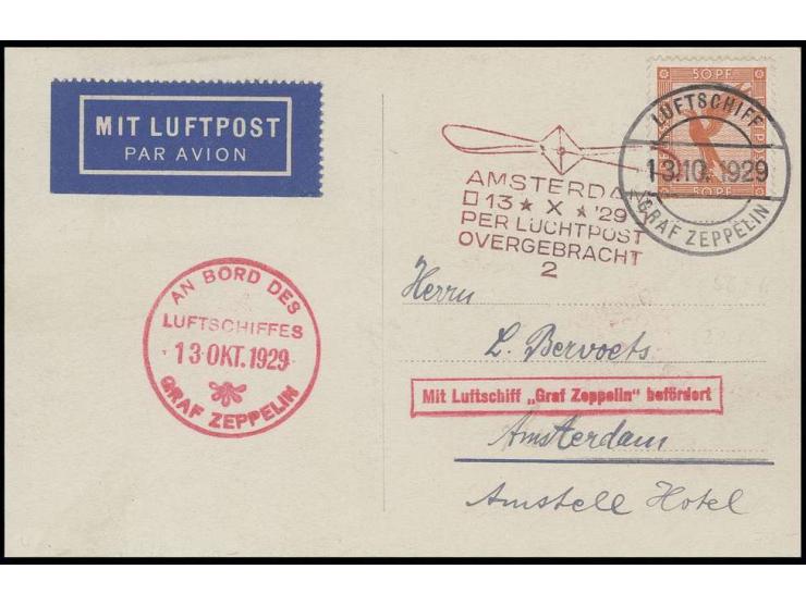Hollandfahrt, Bordpost-Bildkarte "L.Z. 127 umkreist die Siegessäule in Berlin", alle Stempel vorderseitig, Kabinett
