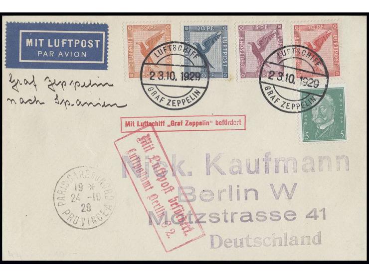 Spanienfahrt, portogerechter Bordpostbrief vom 23.10. mit Durchgangsstempel "PARIS GARE DU NORD" nach Berlin mit Bestätigungs