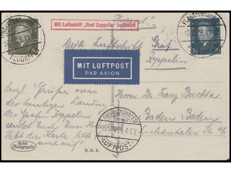 Fahrt nach Frankfurt, Bedarfskarte Auflieferung "FRANKFURT FLUGHAFEN" nach Baden Baden, alle Stempel vorderseitig