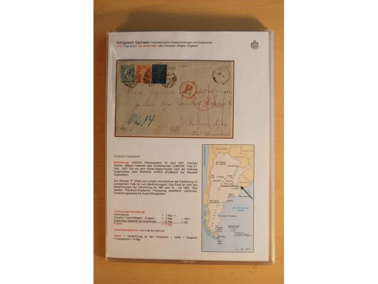 TRANSATLANTIK-BRIEFE: 1853/67, ausstellungsmäßig aufgezogene Sammlung von 12 unfrankierten Briefen sowie 15 frankierten Brief