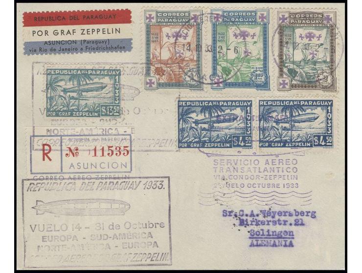 R-Brief mit u.a. Zeppelin 4,50 $ (2) und 13,50 $, Kabinett