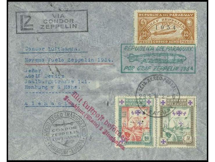9. Südamerikafahrt, Paraguay-Post: Brief mit u.a. Zeppelin 22,50 P., Pracht