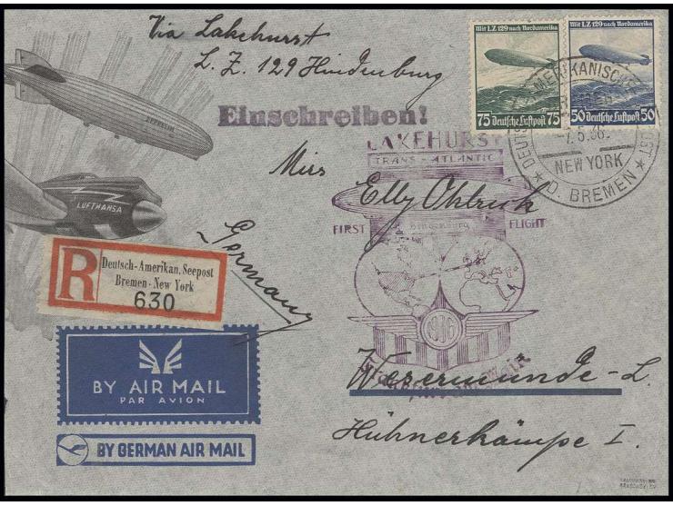 Zuleitungs-R-Brief über deutsch-amerikanische Seepost mit Sonder-R-Zettel, aufgeliefert bei der amerikanischen Post und mit U