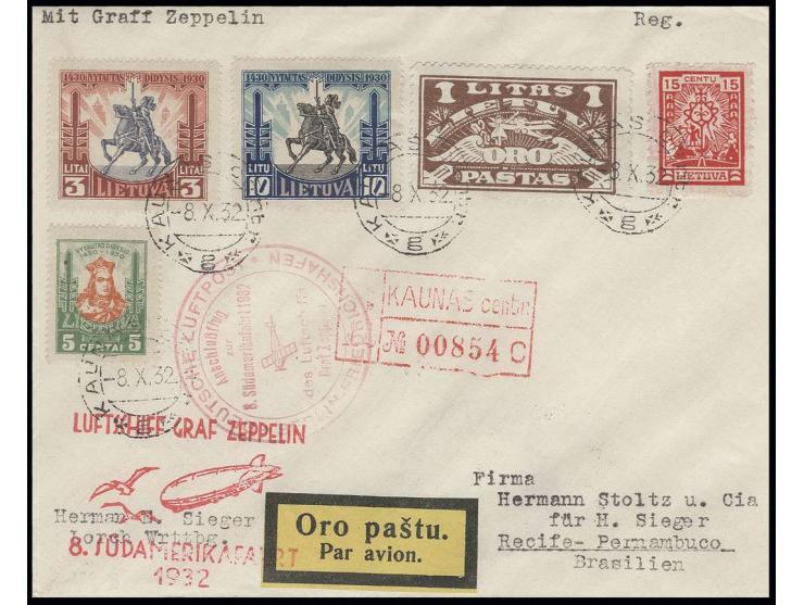 LITAUEN:  1932, 8. Südamerikafahrt, R-Brief Anschlussflug Berlin nach Pernambuco, Kabinett