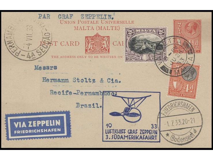 MALTA: 1933, 3. Südamerikafahrt, Karte, Kabinett