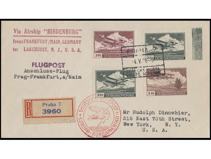 TSCHECHOSLOWAKEI: 1936, 1. Nordamerikafahrt, R-Brief, Kabinett