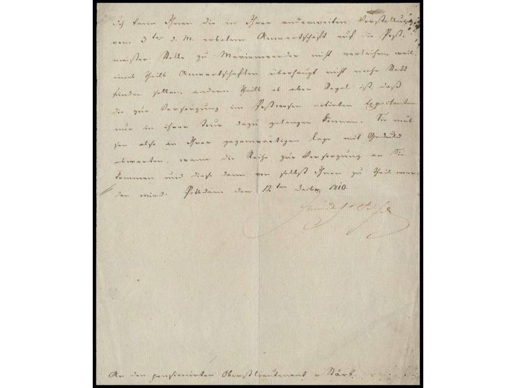 1810, Friedrich Wilhelm III. (1770-1840), Brief des Königs mit seiner Unterschrift aus Potsdam vom 12. Dezember 1810, Antwort