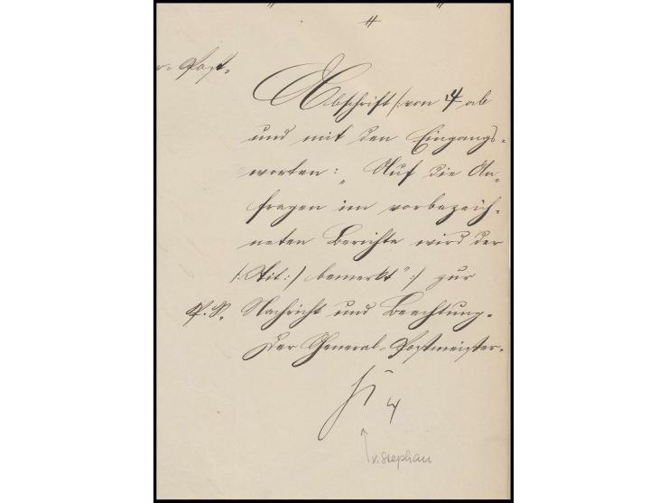 Stephan, Heinrich von (1831-1897), Organisator des deutschen Postwesens, eigenhändige Paraphe als General-Postmeister auf meh