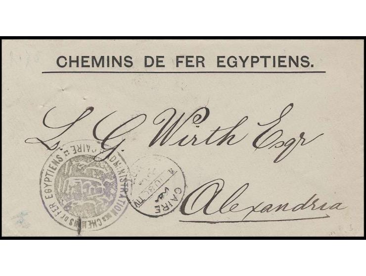 1880, Dienstbrief der ägyptischen Eisenbahn mit Siegelstempel "ADMINISTRATION DES CHEMINS DE FER EGYPTIENS" von Kairo nach Al