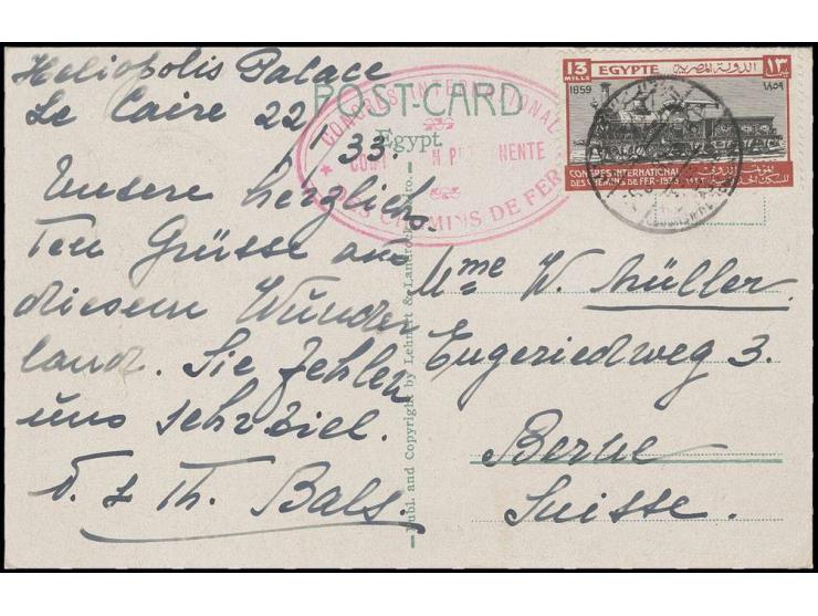 13 M. mit Sonderstempel vom 26.1. auf Karte mit gleichem roten Ovalstempel nach Bern, Marke etwas an den Rand geklebt