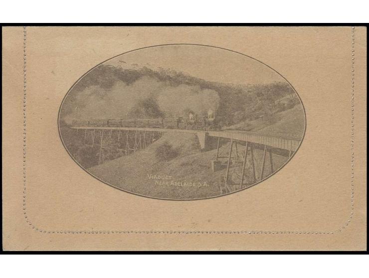 1917, Kartenbrief 1 P. grau, Antwortkarte mit "REPLY" durchbalkt, rückseitig Abbildung 'Eisenbahn auf Viaduct bei Adelaide', 