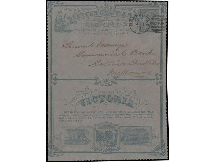 VICTORIA: 1889, Ganzsachenkarte 1 P. blau als Ortskarte von Melbourne gebraucht (H+G1a)