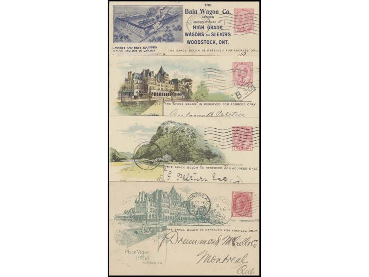 1900/08, 4 Bild-Ganzsachenkarten 1 C. mit Eisen- bzw. Straßenbahnabbildungen, gebraucht