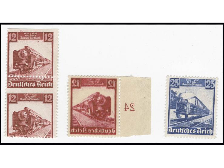 "Schnellzug Baureihe 03" 12 Pfg. im senkrechten Paar mit starker waagerechter Verzähnung durch das Markenbild, dazu Einzelwer