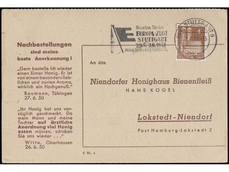 Maschinenstempel "STUTTGART 2.6. - Besuchen Sie den EUROPA-ZUG!....", sehr klar auf bedarfsgebrauchter Drucksachenkarte mit B
