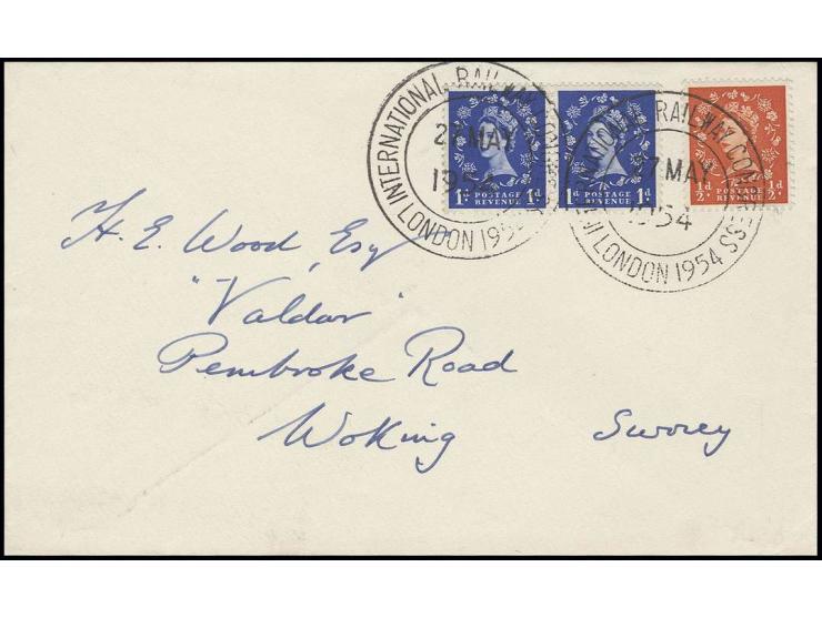 1954, Sonderstempel des internationalen Eisenbahn-Kongresses, 2mal abgeschlagen auf Brief von London nach Woking