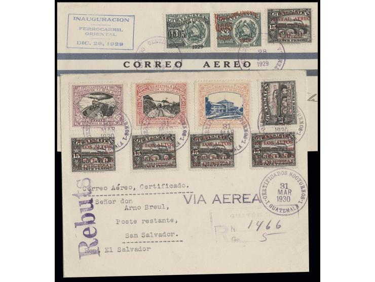 1930, Los-Altos-Bahn, beide Ausgaben auf R-Luftpostbrief vom 31.3.1930 nach San Salvador mit diversen Stempeln rückseitig sow