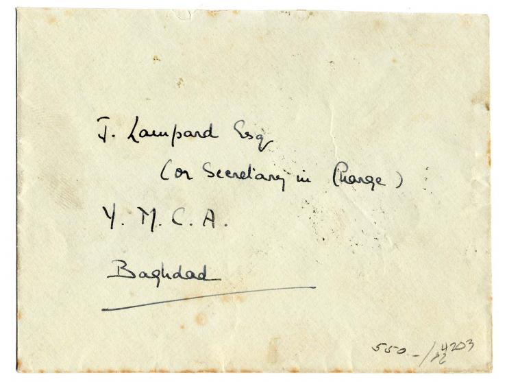 1930, Bahnpostmarke "RAILWAY STAMP 2 ANNAS" mit Zufrankatur rückseitig auf Brief von Bagdad West nach Bagdad