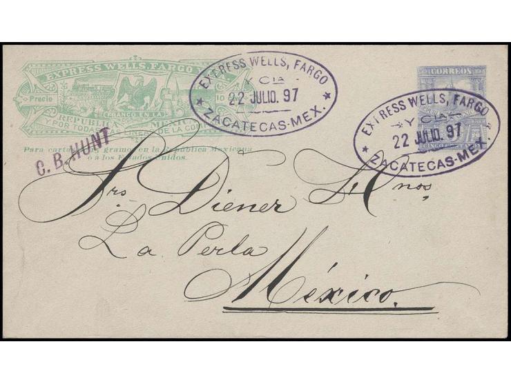1886/97 (ca.), Wells Fargo-Expressumschläge, 6 ungebrauchte und 2 gebrauchte, alle verschieden