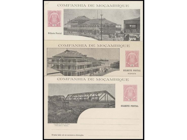1904, 3 verschiedene Bild-Ganzsachenkarten 10 R. mit Motiv Eisenbahn/Schiene, ungebraucht