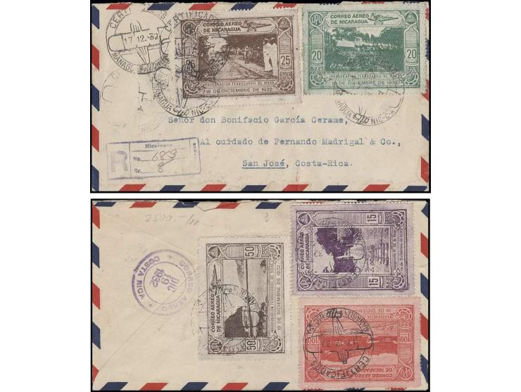 San Jorge-San Juan del Sur Flugpostwerte 15 C.-1 Cord. kpl. mit Ersttagsstempel "CERTIFICADOS MANAGUA 17.12.32" vorder- und r