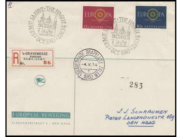 1960, CEMT, R-Brief mit Sonder-R-Zettel als Ortsbrief von Den Haag