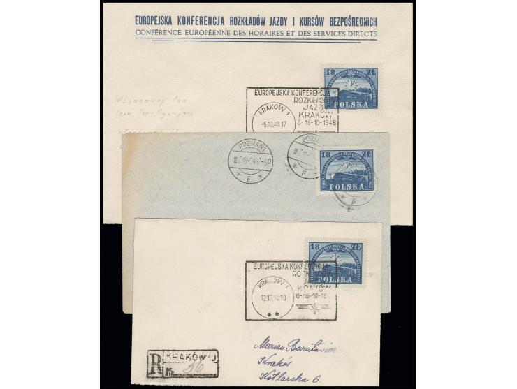 1948, europäische Fahrplankonferenz Krakau, 18 Zl. mit Sonderstempel auf Orts-R-Brief mit rückseitiger Zufrankatur sowie mit 