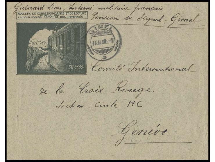 1918, Kriegsgefangenen-Brief von "GIMEL 14.II.18" an das Rote Kreuz in Genf mit dekorativem Absender-Druck "SALLES DE CORRESP