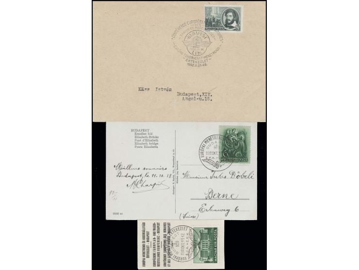 1938, Sonderstempel Europäische Reisezugfahrplankonferenz auf kleinem Briefstück und Karte nach Bern sowie Sonderstempel der 