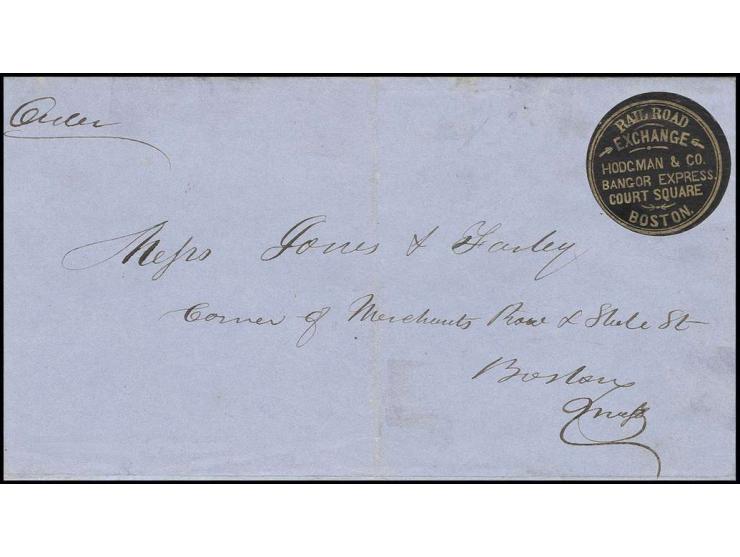 1838, "RAILROAD EXCHANGE HODGMAN & CO.... BOSTON", Etikett in gold auf schwarz auf Briefhülle nach Boston, sehr selten
