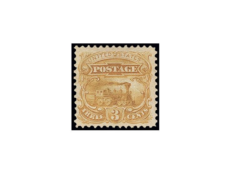 1869, Freimarken Lokomotive 3 C., gezähntes Essay mit 9x9 mm Grill in orange, ungebraucht (Scott-Nr. 114-E6d)