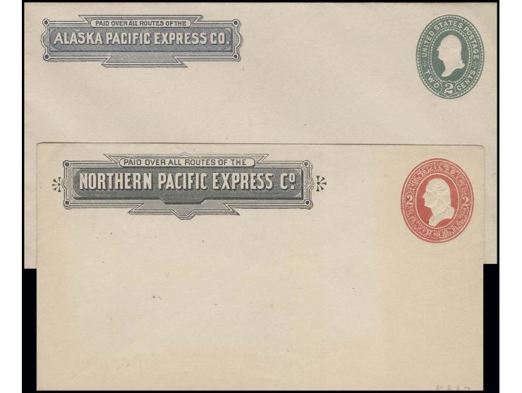 1880/99 (ca.), Ganzsachenumschläge "ALASKA PACIFIC EXPRESS CO." 2 C. grün (Haller FA2) und "NORTHERN PACIFIC EXPRESS CO." 2 C