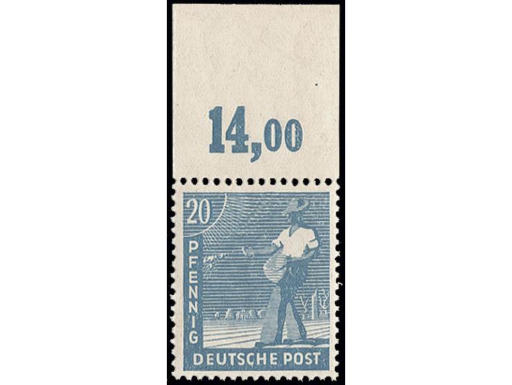 20 Pfg. grünlichblau, nicht durchgezähntes Oberrandstück, postfrisch, Farbbestimmung Arge (Befund), nicht signiert (Mi. 800,-