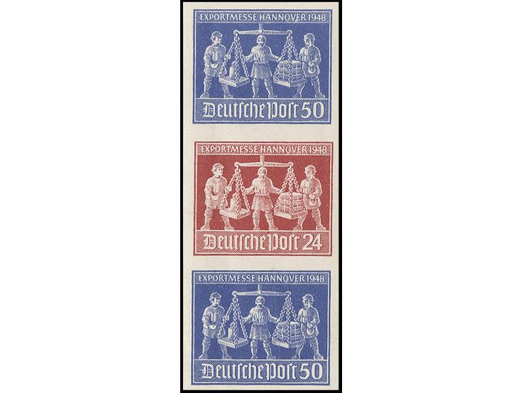 1948, Exportmesse 50 + 24 + 50 Pfg. ungezähnt, postfrisch, einige stärkere Knitter, sonst in guter Erhaltung, sign. Schlegel 