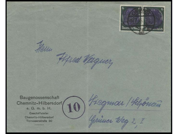 SÄCHSICHE SCHWÄRZUNGEN: 1945, Hindenburg 6 Pfg. im waagerechten Paar mit Schwärzung auf Brief von "CHEMNITZ 18.7." nach Siegm