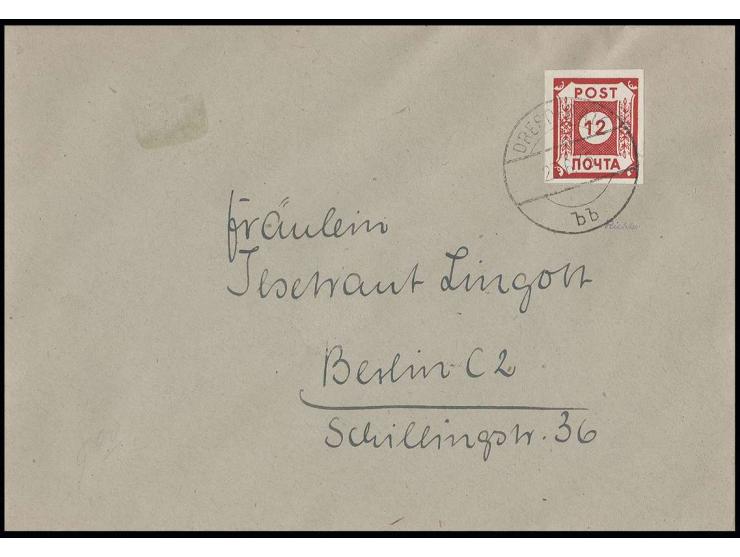 12 Pfg. mit Stempel "DRESDEN 23.6.45" auf beschriftetem Briefumschlag, Fotoattest Ströh BPP