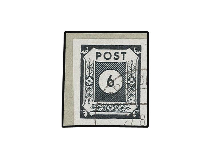 Ziffern geschnitten: 6 Pfg. grünschwarz in intensiver Farbe, mit Stempel "DRESDE(N) 27.8.45" auf kleinem Briefstück, Fotoatte