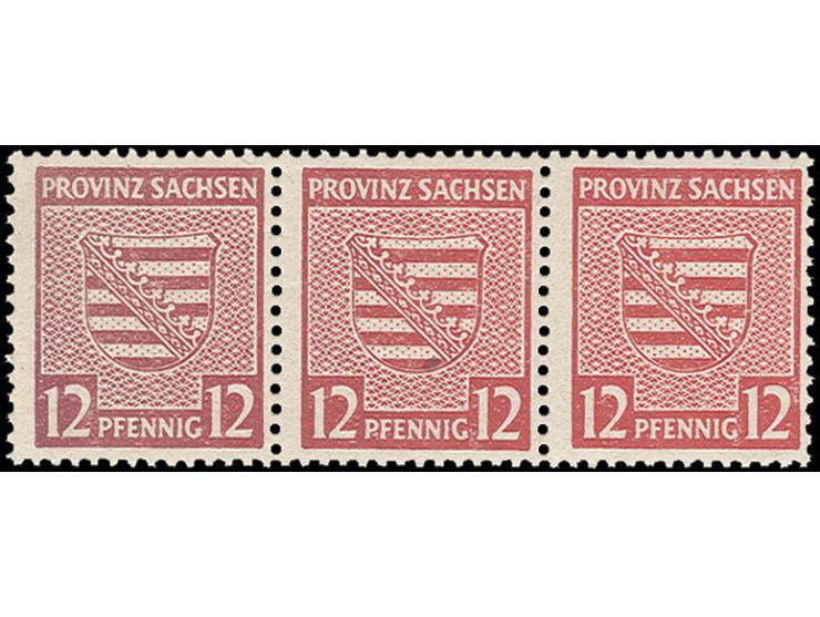 12 Pfg. hellkarmin, 2 Stück im waagerechten 3er-Streifen mit Normalmarke, postfrisch, eine seltene Farbvariante, Fotoattest S