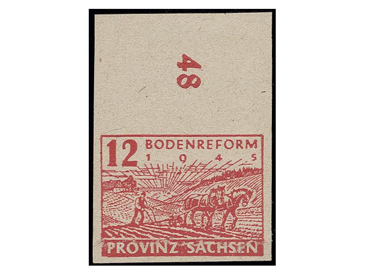 Bodenreform 12 Pfg., Oberrandstück auf gegeklebter Papierbahn, postfrisch, Pracht, Fotoattest Ströh BPP (Mi. 600,-)