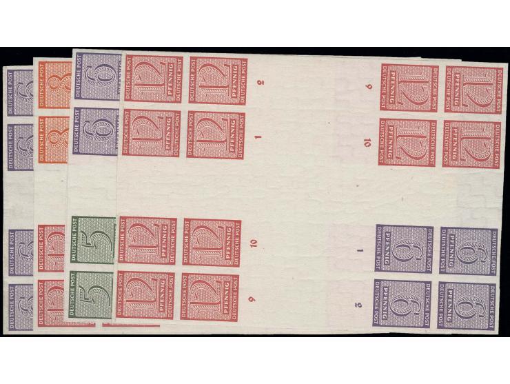 WEST-SACHSEN: 1945, Ziffern geschnitten: Herzstücke 2-5 mit jeweils 4 Marken, postfrisch in tadelloser Erhaltung (Mi. 10.400,